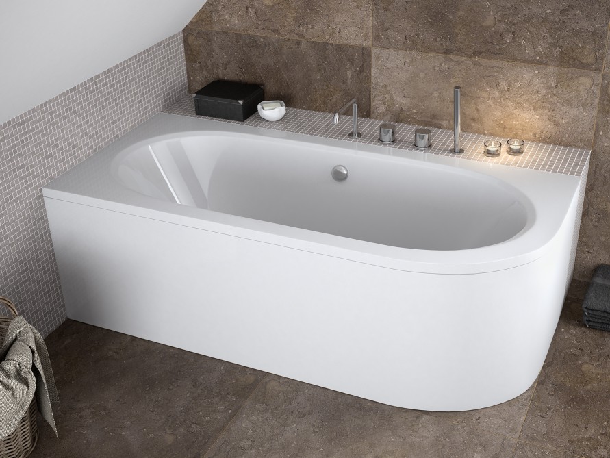 BESCO AVITA Bañera 160 x 75 cm acrílico SET delantal sifón bañera esquina bañera blanco diseño moderno desagüe izquierda